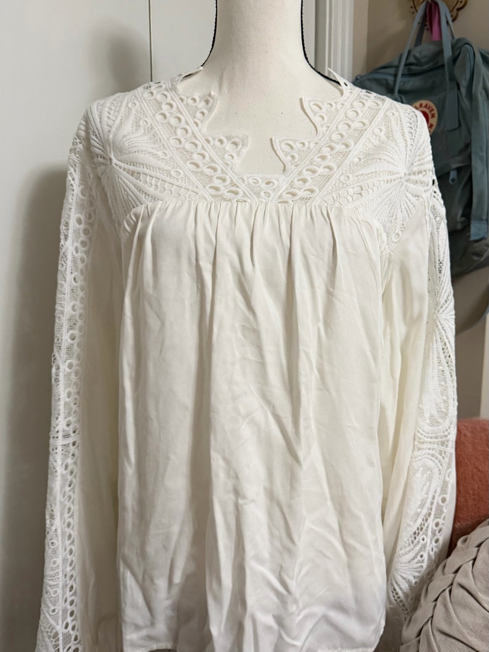 Boho Ivory Lace Yoke Tunic Top
